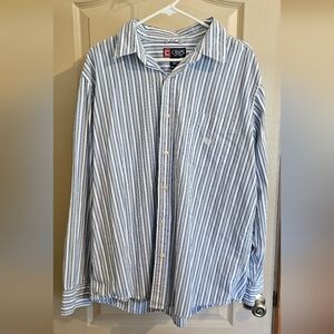 Chaps Ralph Lauren Blue & White Striped Button Up Long Sleeve Shirt 100% Cotton